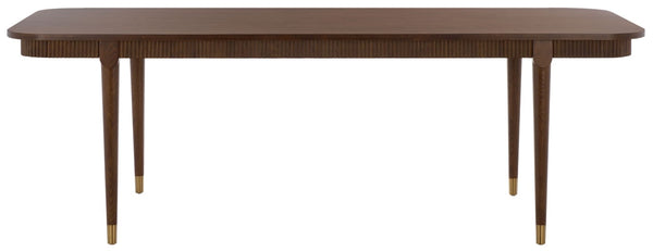Safavieh Kaylenne Walnut Dining Table with Brass Accents and Ribbed Apron Seats Six to Eight SFV4235A