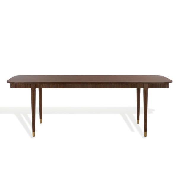 Safavieh Kaylenne Walnut Dining Table with Brass Accents and Ribbed Apron Seats Six to Eight SFV4235A