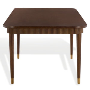 Safavieh Kaylenne Walnut Dining Table with Brass Accents and Ribbed Apron Seats Six to Eight SFV4235A