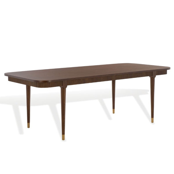 Safavieh Kaylenne Walnut Dining Table with Brass Accents and Ribbed Apron Seats Six to Eight SFV4235A