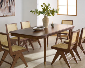 Safavieh Kaylenne Walnut Dining Table with Brass Accents and Ribbed Apron Seats Six to Eight SFV4235A