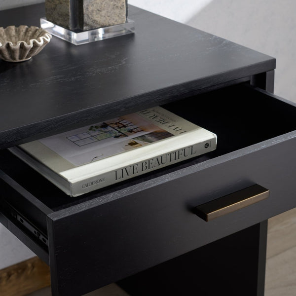 Safavieh JESSEY 2 Drawer Wood Desk - Modern Design with Spacious Storage for Stylish Home Office Setup Black / Brass SFV4236A