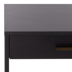 Safavieh JESSEY 2 Drawer Wood Desk - Modern Design with Spacious Storage for Stylish Home Office Setup Black / Brass SFV4236A
