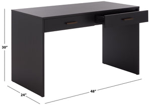 Safavieh JESSEY 2 Drawer Wood Desk - Modern Design with Spacious Storage for Stylish Home Office Setup Black / Brass SFV4236A