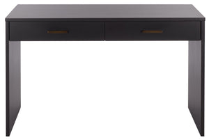 Safavieh JESSEY 2 Drawer Wood Desk - Modern Design with Spacious Storage for Stylish Home Office Setup Black / Brass SFV4236A