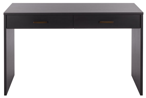 Safavieh JESSEY 2 Drawer Wood Desk - Modern Design with Spacious Storage for Stylish Home Office Setup Black / Brass SFV4236A