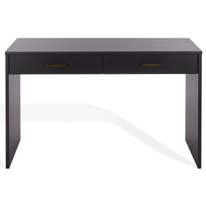 Safavieh JESSEY 2 Drawer Wood Desk - Modern Design with Spacious Storage for Stylish Home Office Setup Black / Brass SFV4236A