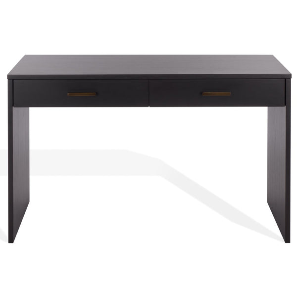 Safavieh JESSEY 2 Drawer Wood Desk - Modern Design with Spacious Storage for Stylish Home Office Setup Black / Brass SFV4236A