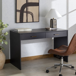 Safavieh JESSEY 2 Drawer Wood Desk - Modern Design with Spacious Storage for Stylish Home Office Setup Black / Brass SFV4236A