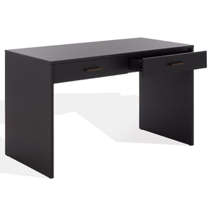 Safavieh JESSEY 2 Drawer Wood Desk - Modern Design with Spacious Storage for Stylish Home Office Setup Black / Brass SFV4236A