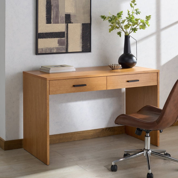Safavieh JESSEY 2 Drawer Wood Desk - Modern Design with Spacious Storage for Stylish Home Office Setup Natural / Black SFV4236B