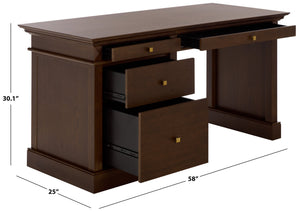 Safavieh Francesco 4 Drawer Wood Desk – Elegant Design With Durable Construction For A Stylish Workspace Upgrade Walnut ,Brass Wood ,Metal Sfv4239a-2bx