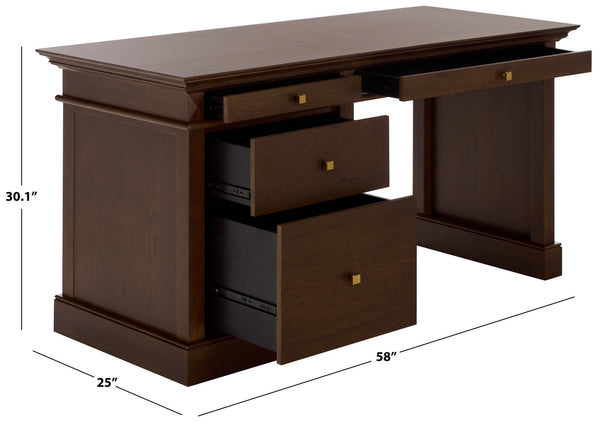 Safavieh Francesco 4 Drawer Wood Desk – Elegant Design With Durable Construction For A Stylish Workspace Upgrade Walnut ,Brass Wood ,Metal Sfv4239a-2bx
