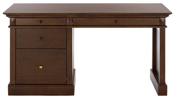 Safavieh Francesco 4 Drawer Wood Desk – Elegant Design With Durable Construction For A Stylish Workspace Upgrade Walnut ,Brass Wood ,Metal Sfv4239a-2bx