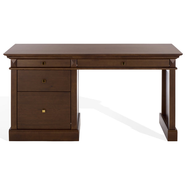 Safavieh Francesco 4 Drawer Wood Desk – Elegant Design With Durable Construction For A Stylish Workspace Upgrade Walnut ,Brass Wood ,Metal Sfv4239a-2bx