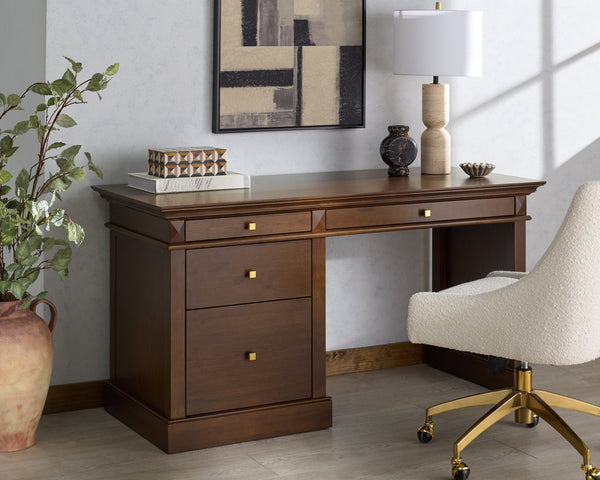 Safavieh Francesco 4 Drawer Wood Desk – Elegant Design With Durable Construction For A Stylish Workspace Upgrade Walnut ,Brass Wood ,Metal Sfv4239a-2bx