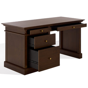 Safavieh Francesco 4 Drawer Wood Desk – Elegant Design With Durable Construction For A Stylish Workspace Upgrade Walnut ,Brass Wood ,Metal Sfv4239a-2bx