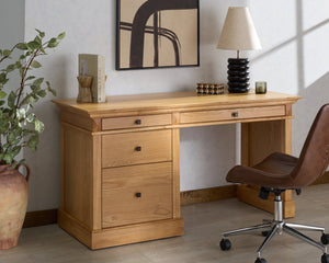 Safavieh Francesco 4 Drawer Wood Desk – Elegant Design With Durable Construction For A Stylish Workspace Upgrade Natural ,Black Wood ,Metal Sfv4239b-2bx