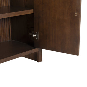 Safavieh Elladora Sophisticated Ribbed Front Wood Bookcase - Elevate Your Space With Modern Elegance Walnut ,Brass Wood ,Metal Sfv4240a-2bx