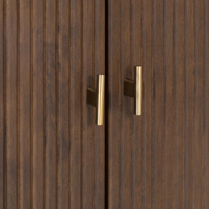 Safavieh Elladora Sophisticated Ribbed Front Wood Bookcase - Elevate Your Space With Modern Elegance Walnut ,Brass Wood ,Metal Sfv4240a-2bx