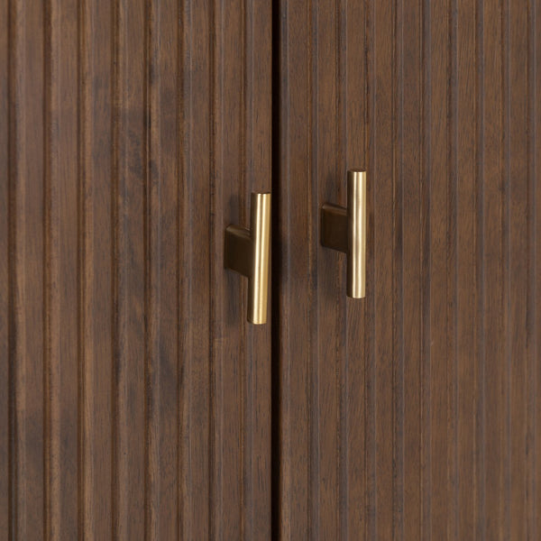 Safavieh Elladora Sophisticated Ribbed Front Wood Bookcase - Elevate Your Space With Modern Elegance Walnut ,Brass Wood ,Metal Sfv4240a-2bx