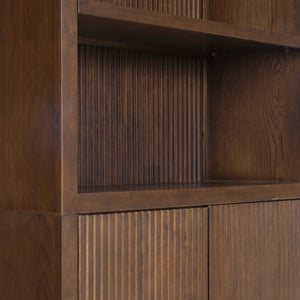 Safavieh Elladora Sophisticated Ribbed Front Wood Bookcase - Elevate Your Space With Modern Elegance Walnut ,Brass Wood ,Metal Sfv4240a-2bx