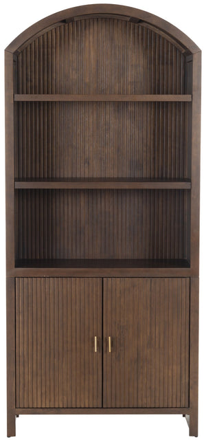 Safavieh Elladora Sophisticated Ribbed Front Wood Bookcase - Elevate Your Space With Modern Elegance Walnut ,Brass Wood ,Metal Sfv4240a-2bx