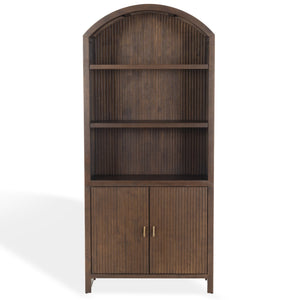 Safavieh Elladora Sophisticated Ribbed Front Wood Bookcase - Elevate Your Space With Modern Elegance Walnut ,Brass Wood ,Metal Sfv4240a-2bx