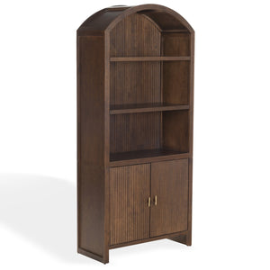 Safavieh Elladora Sophisticated Ribbed Front Wood Bookcase - Elevate Your Space With Modern Elegance Walnut ,Brass Wood ,Metal Sfv4240a-2bx