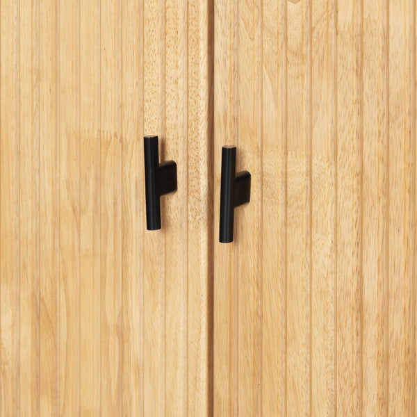 Safavieh Elladora Sophisticated Ribbed Front Wood Bookcase - Elevate Your Space With Modern Elegance Natural ,Black Wood ,Metal Sfv4240b-2bx