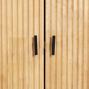 Safavieh Elladora Sophisticated Ribbed Front Wood Bookcase - Elevate Your Space With Modern Elegance Natural ,Black Wood ,Metal Sfv4240b-2bx