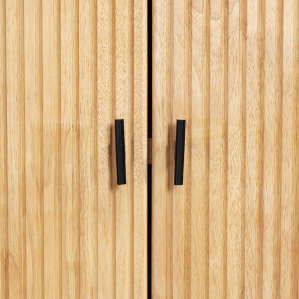 Safavieh Elladora Sophisticated Ribbed Front Wood Bookcase - Elevate Your Space With Modern Elegance Natural ,Black Wood ,Metal Sfv4240b-2bx