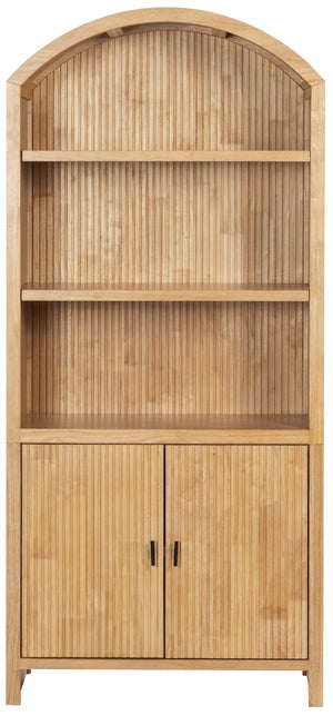 Safavieh Elladora Sophisticated Ribbed Front Wood Bookcase - Elevate Your Space With Modern Elegance Natural ,Black Wood ,Metal Sfv4240b-2bx