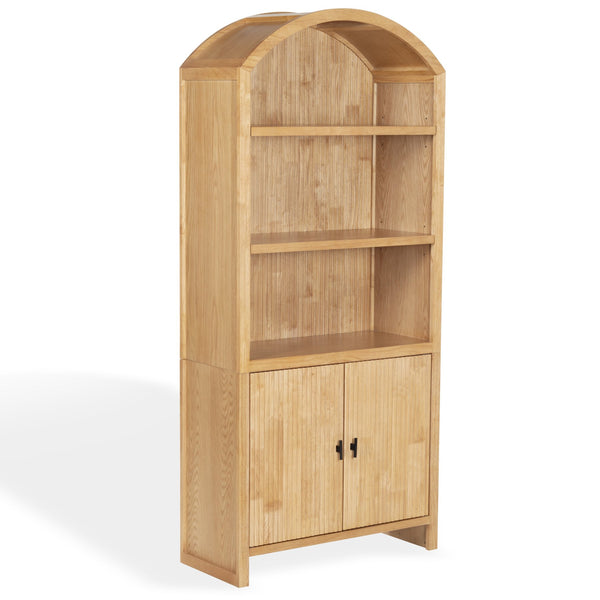 Safavieh Elladora Sophisticated Ribbed Front Wood Bookcase - Elevate Your Space With Modern Elegance Natural ,Black Wood ,Metal Sfv4240b-2bx