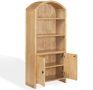 Safavieh Elladora Sophisticated Ribbed Front Wood Bookcase - Elevate Your Space With Modern Elegance Natural ,Black Wood ,Metal Sfv4240b-2bx