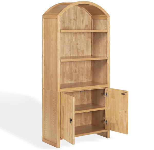 Safavieh Elladora Sophisticated Ribbed Front Wood Bookcase - Elevate Your Space With Modern Elegance Natural ,Black Wood ,Metal Sfv4240b-2bx