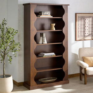 Safavieh Tristyna Wood 6 Shelf Bookcase - Elegant Design For Organizing Books And Showcasing Decor Effortlessly Walnut Wood Sfv4245a-2bx