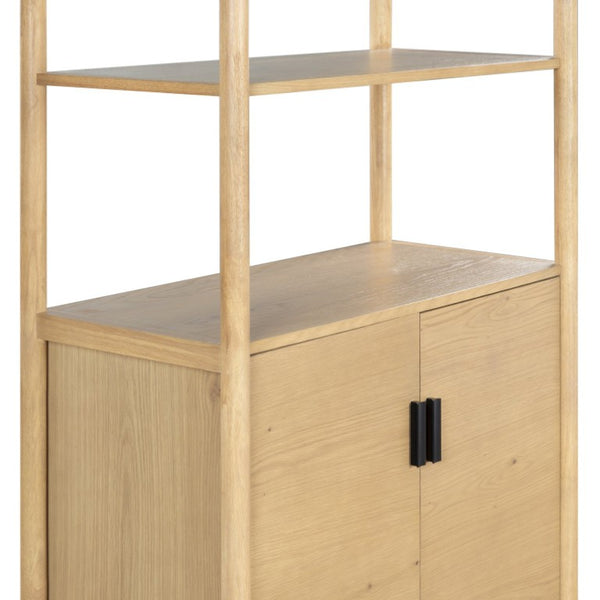 Safavieh Jaylessa Five Shelf Tall Narrow Bookcase Natural Wood and Metal Industrial Frame SFV4246A-2BX