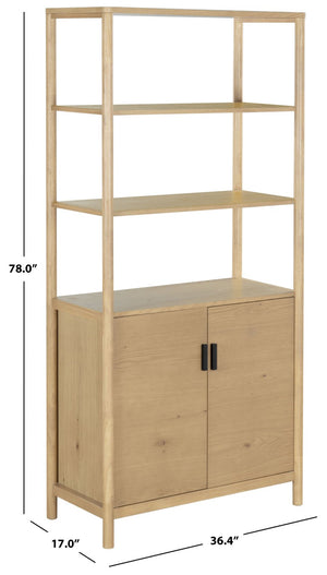 Safavieh Jaylessa Five Shelf Tall Narrow Bookcase Natural Wood and Metal Industrial Frame SFV4246A-2BX