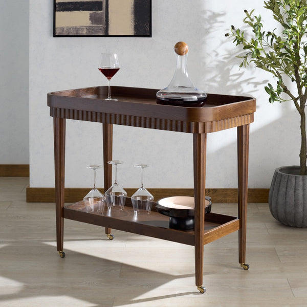 Safavieh FELICIABRIANA Wood Bar Cart - Stylish 2-Shelf Design for Entertaining & Versatile Storage Solution Walnut SFV4247B