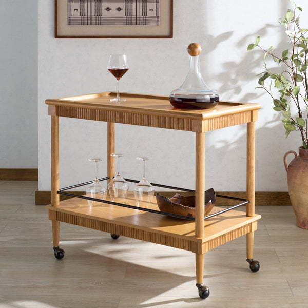 Safavieh DONNABRIELLE 2-Shelf Bar Cart – Elegant Wood & Metal Design for Stylish Storage & Entertaining Natural SFV4248A