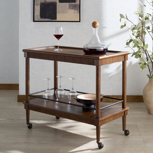 Safavieh DONNABRIELLE 2-Shelf Bar Cart – Elegant Wood & Metal Design for Stylish Storage & Entertaining Walnut SFV4248B