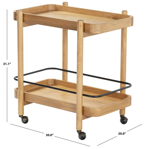 Safavieh KRYSTOF Wood 2 Shelf Barcart – Stylish & Functional Storage Solution for Modern Entertaining Spaces Natural SFV4249A