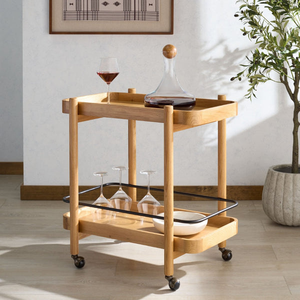 Safavieh KRYSTOF Wood 2 Shelf Barcart – Stylish & Functional Storage Solution for Modern Entertaining Spaces Natural SFV4249A
