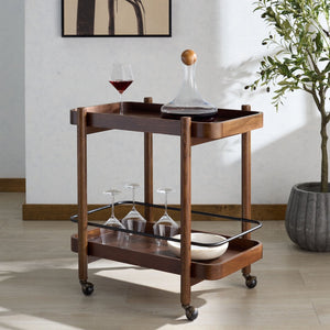 Safavieh KRYSTOF Wood 2 Shelf Barcart – Stylish & Functional Storage Solution for Modern Entertaining Spaces Walnut SFV4249B