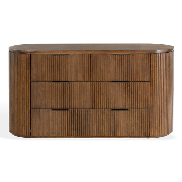 Rikki Fluted 6-Drawer Wood Dresser — Spacious Solid & Engineered Wood Storage With Textured Fronts