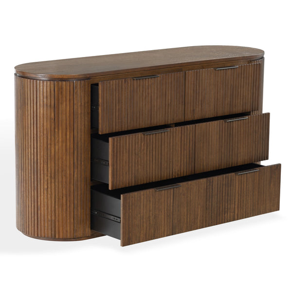 Rikki Fluted 6-Drawer Wood Dresser — Spacious Solid & Engineered Wood Storage With Textured Fronts