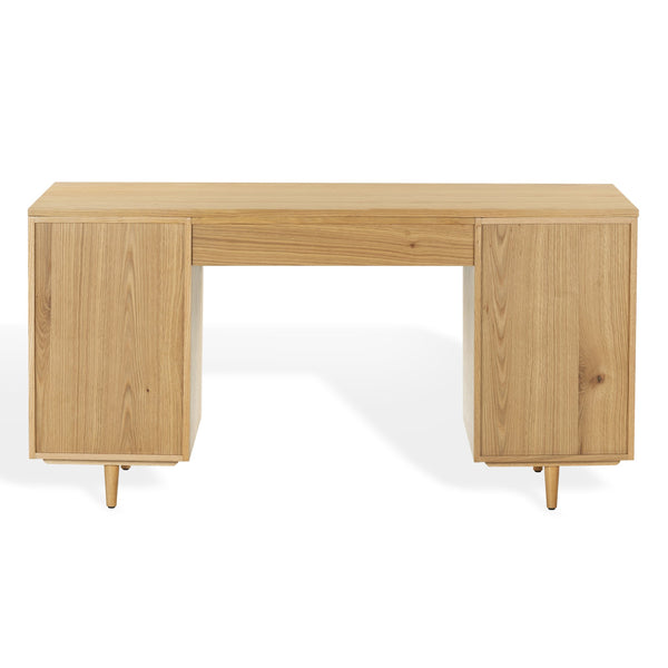 Safavieh Kristy Fluted Wood Desk In Natural Finish - Elegant, Tranquil Design For Your Workspace & Study Area Natural Wood Sfv4251a-2bx