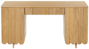 Safavieh Kristy Fluted Wood Desk In Natural Finish - Elegant, Tranquil Design For Your Workspace & Study Area Natural Wood Sfv4251a-2bx