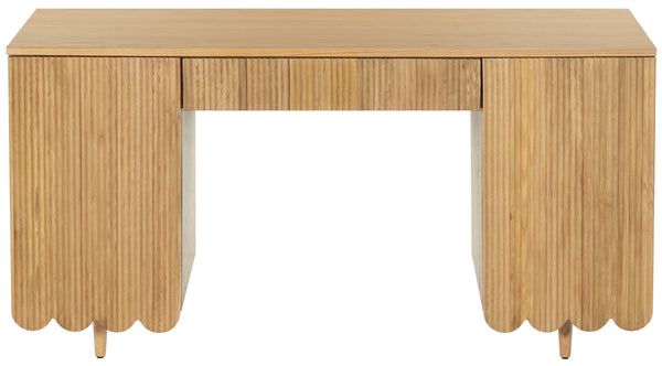 Safavieh Kristy Fluted Wood Desk In Natural Finish - Elegant, Tranquil Design For Your Workspace & Study Area Natural Wood Sfv4251a-2bx